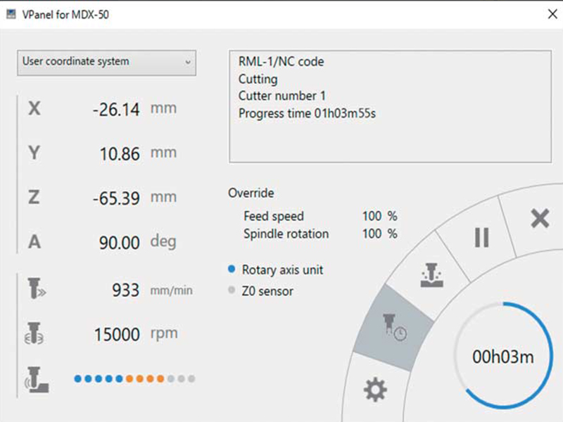 MDX-50 CNC milling machine vpanel