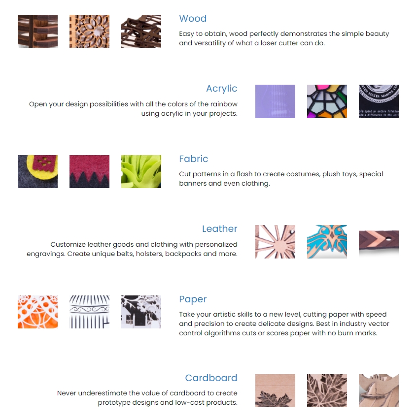 Muse 3D Auto-Focus Desktop Laser Cutter 40W Materials